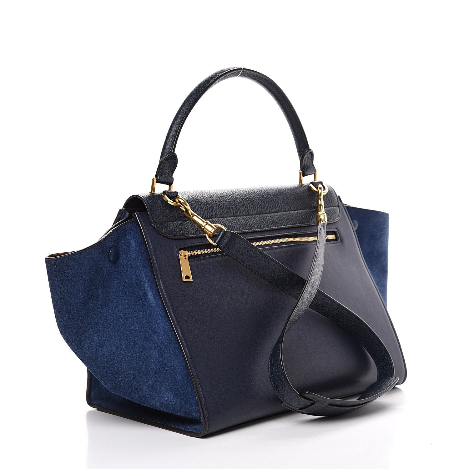 Celine Drummed Calfskin Suede Medium Trapeze Navy Blue 2 of 10