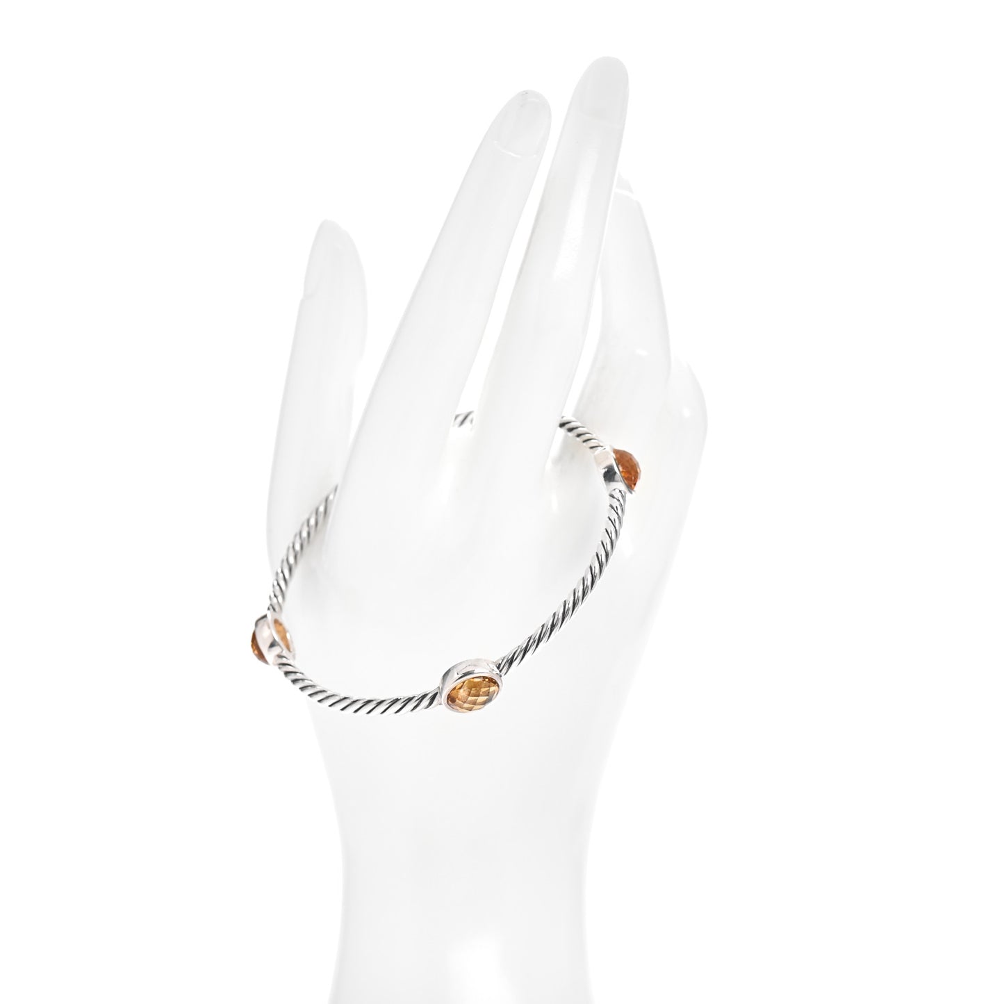 Sterling Silver Citrine 3mm 4 Station Bangle Bracelet