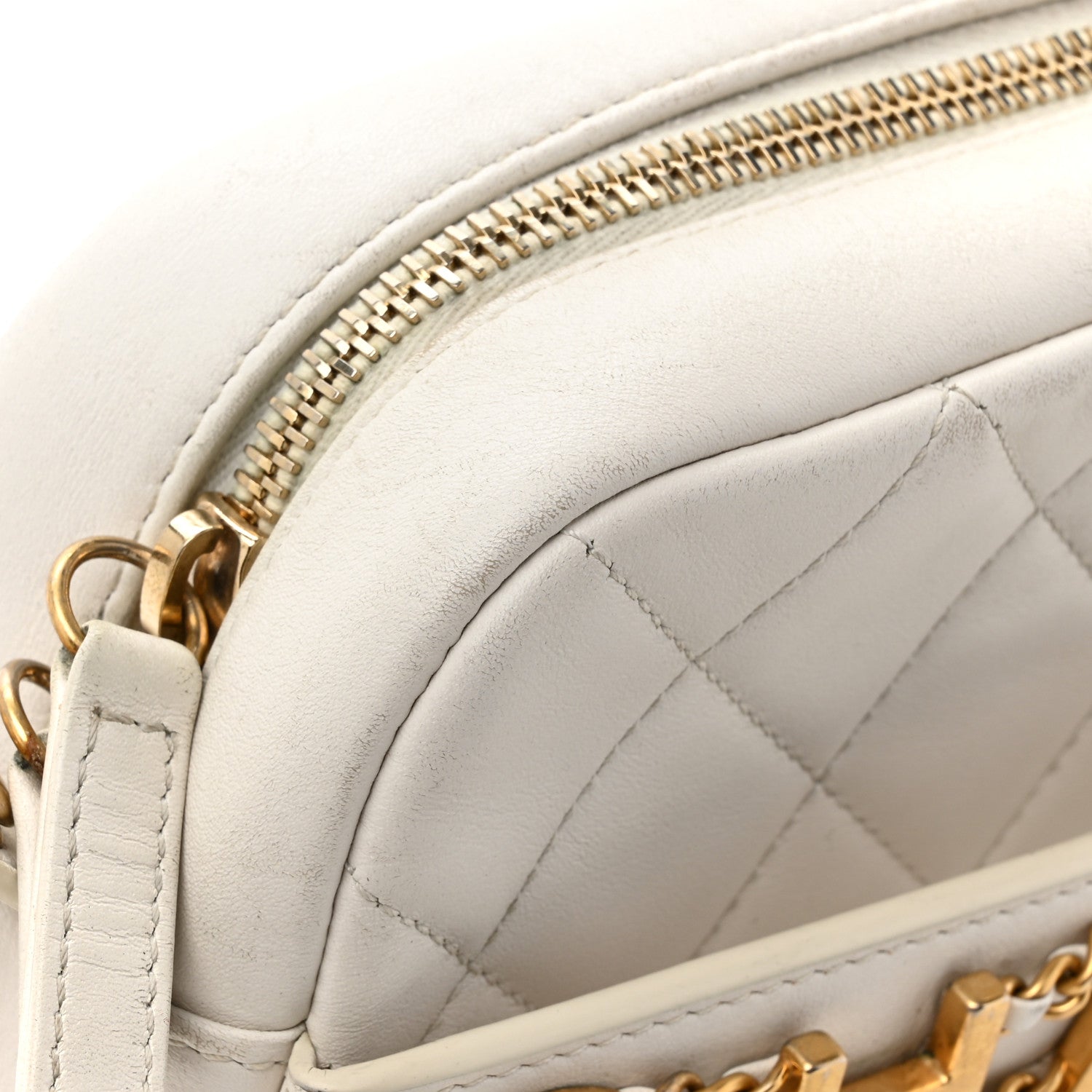 Chanel Calfskin Quilted Enchained Camera Case Bag White 17 of 17