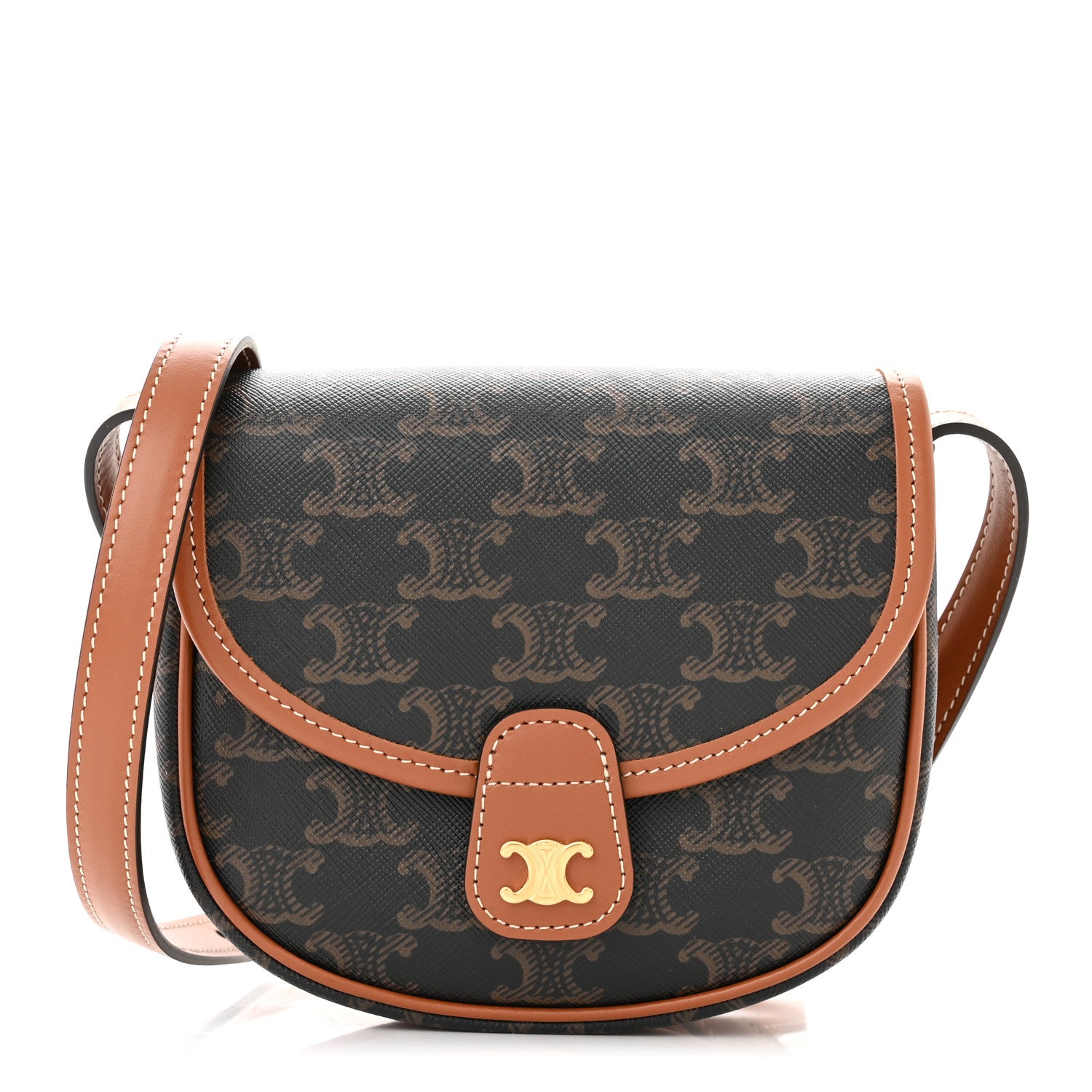 Celine Canvas Calfskin Triomphe Mini Besace Tan 1 of 10