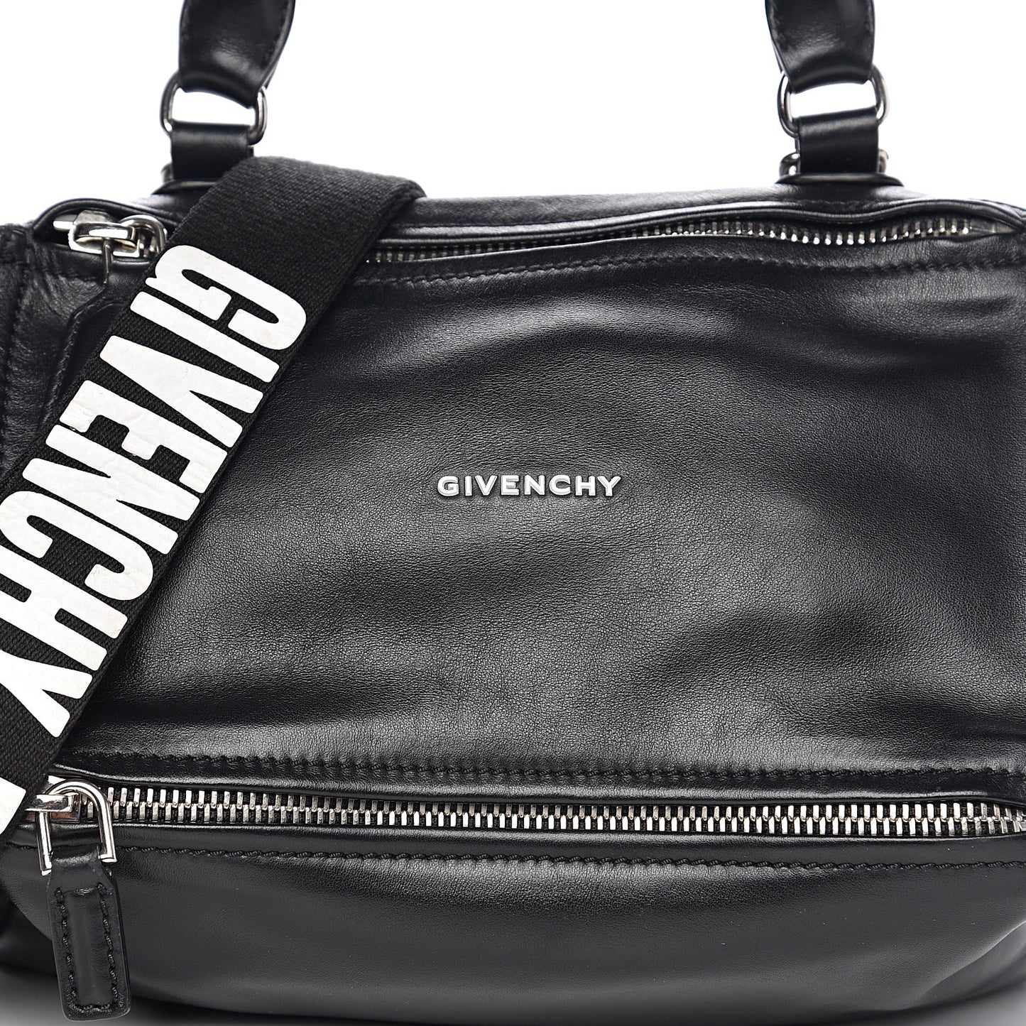 Calfskin Medium Pandora Logo Strap Black