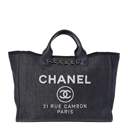 Chanel Denim Large Deauville Tote Dark Blue 1 of 9