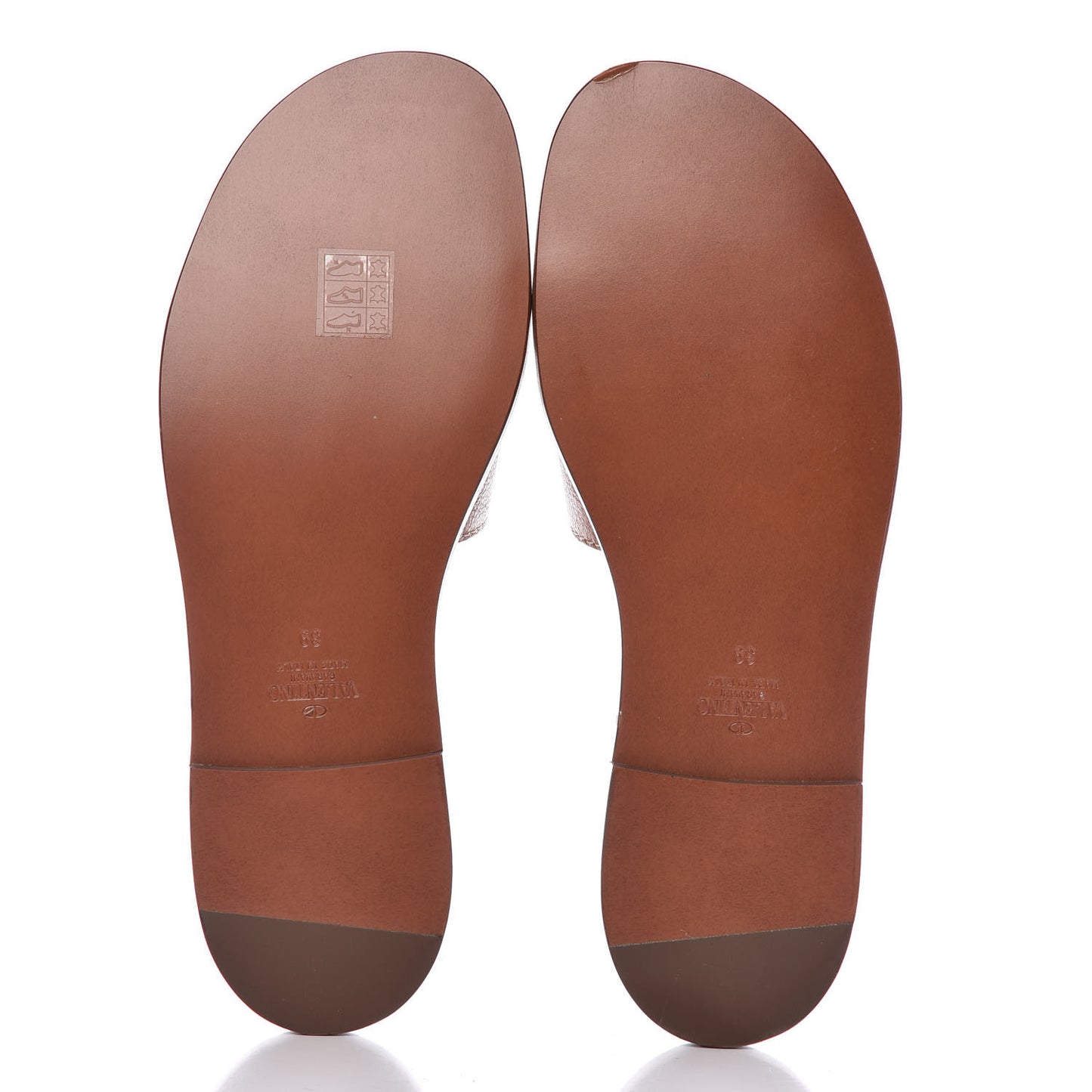 Grainy Cowhide Vlogo Flat Slide Sandals 39 Cuoio
