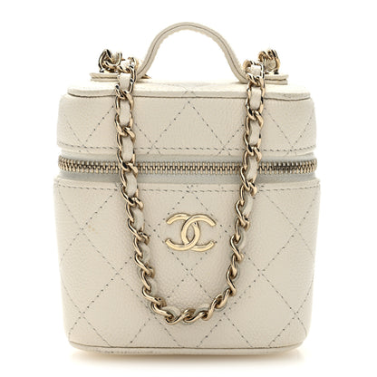 Chanel Caviar Quilted Small Handle With Care Vanity Case With Chain White 8 of 10