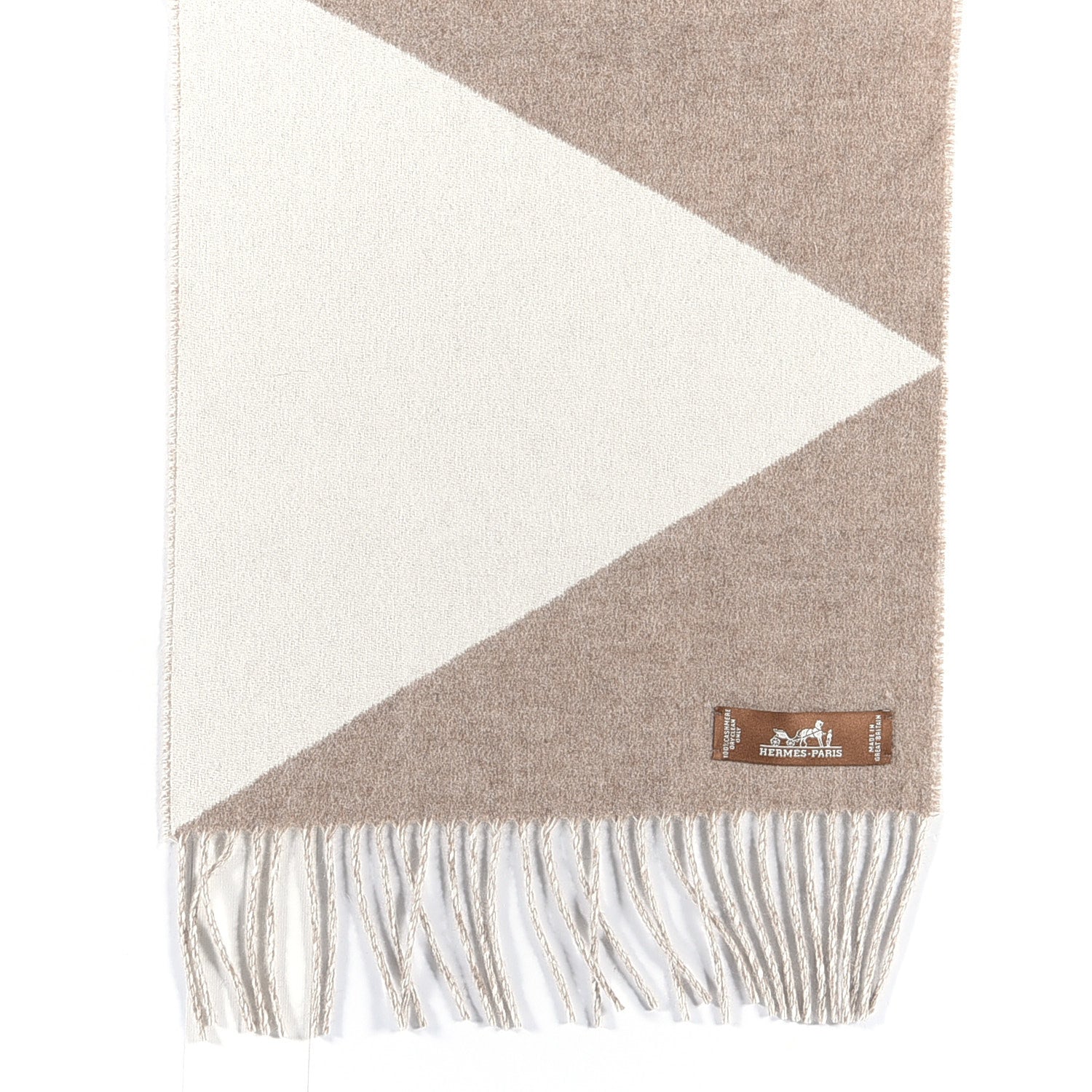 Hermes Cashmere Casaque Zig Zag Muffler Etoupe Ivory 3 of 4