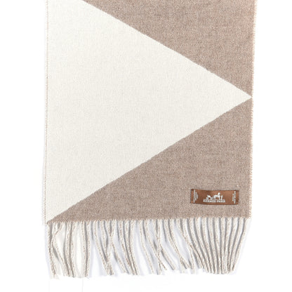 Hermes Cashmere Casaque Zig Zag Muffler Etoupe Ivory 3 of 4