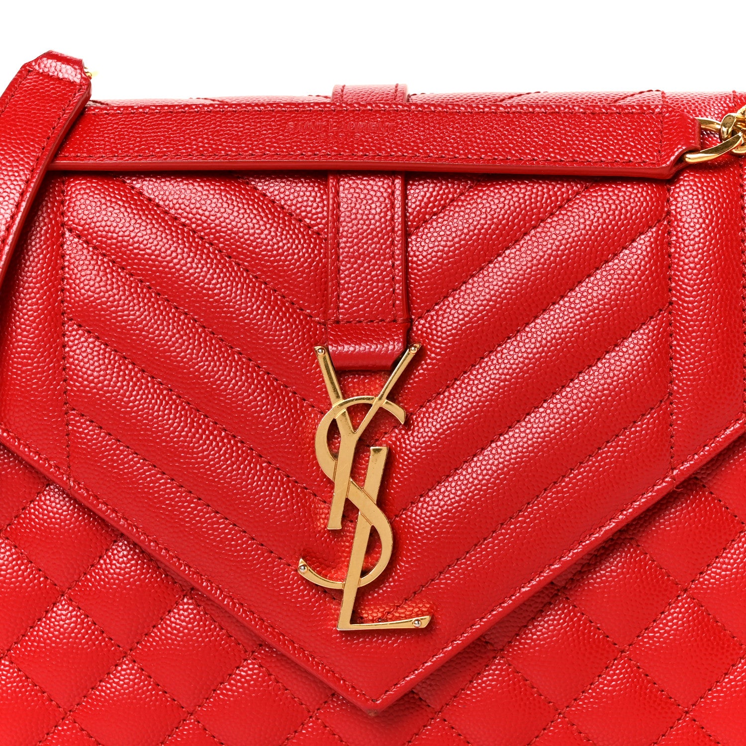 Saint Laurent Grain De Poudre Textured Mixed Matelasse Triquilt Medium Monogram Satchel New Red 9 of 11