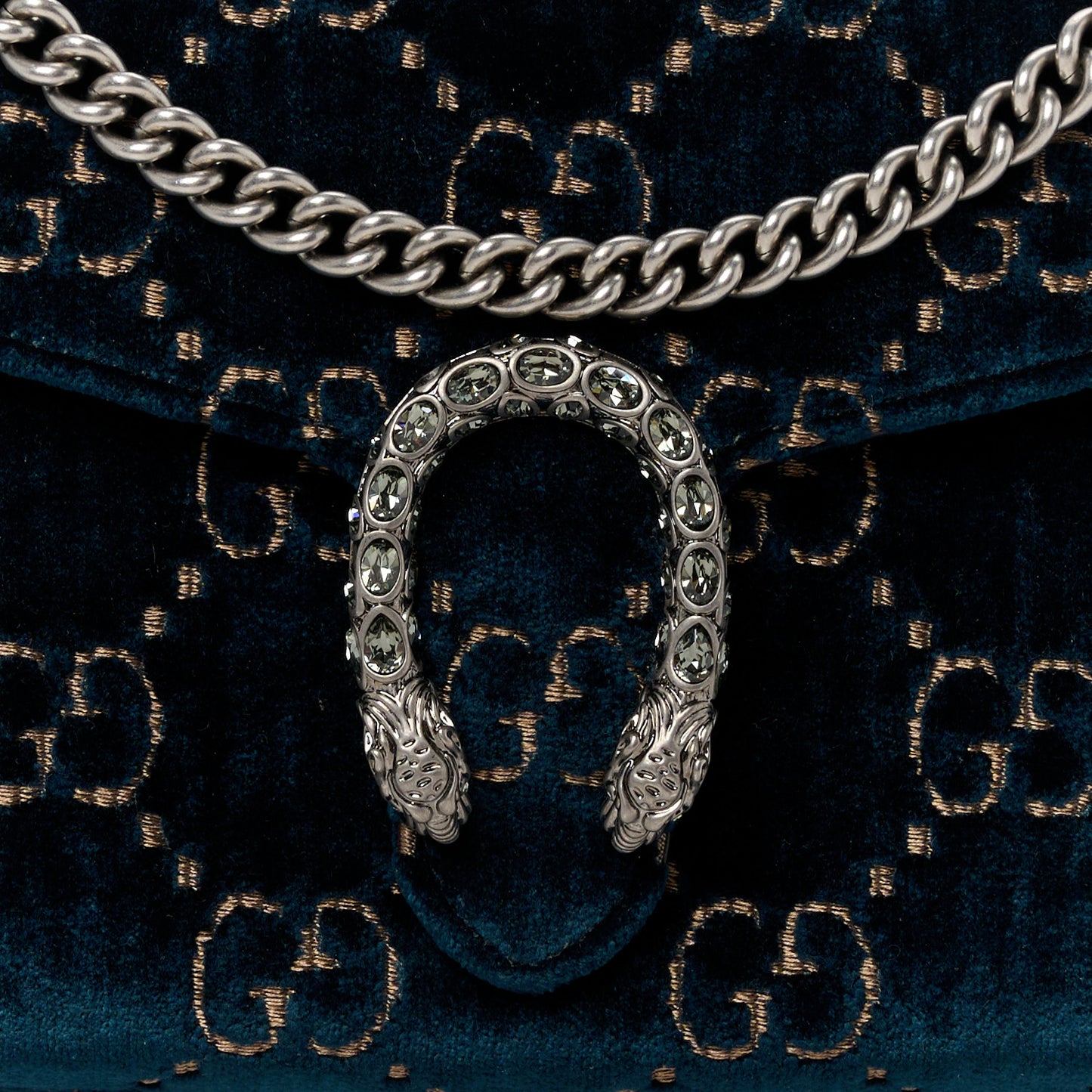 Velvet Crystal GG Monogram Mini Dionysus Chain Wallet Blue Beige Black