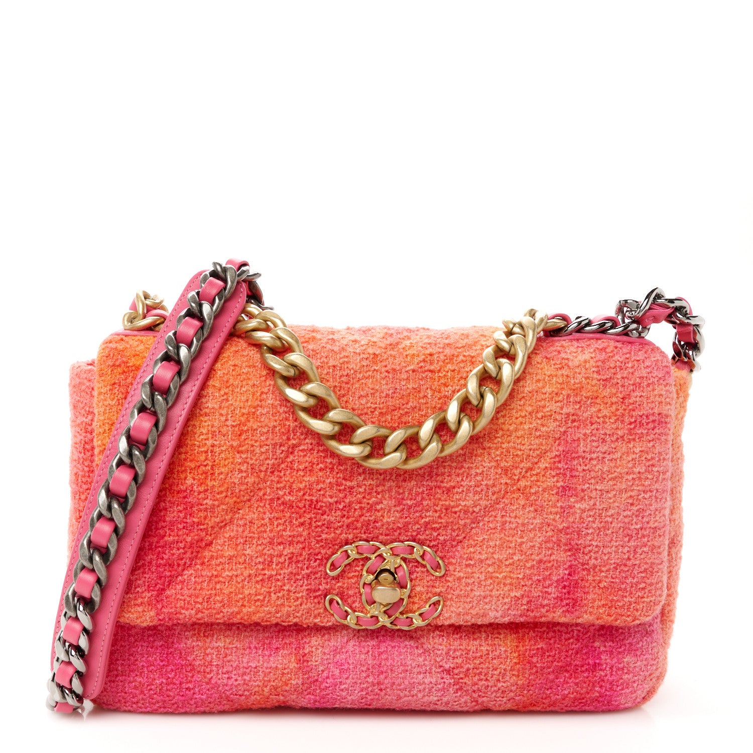 Chanel Tweed Quilted Medium Chanel 19 Flap Coral Pink 1 of 10