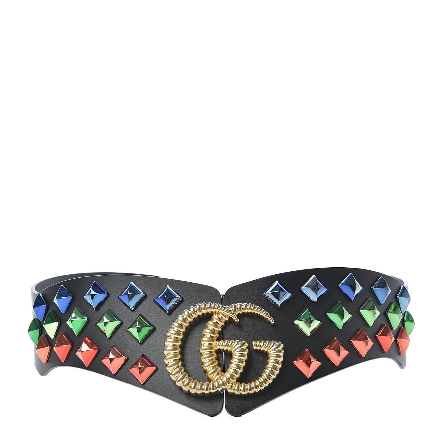 Calfskin Studded Torchon GG Marmont Selleria Belt 80 32 Black Multicolor