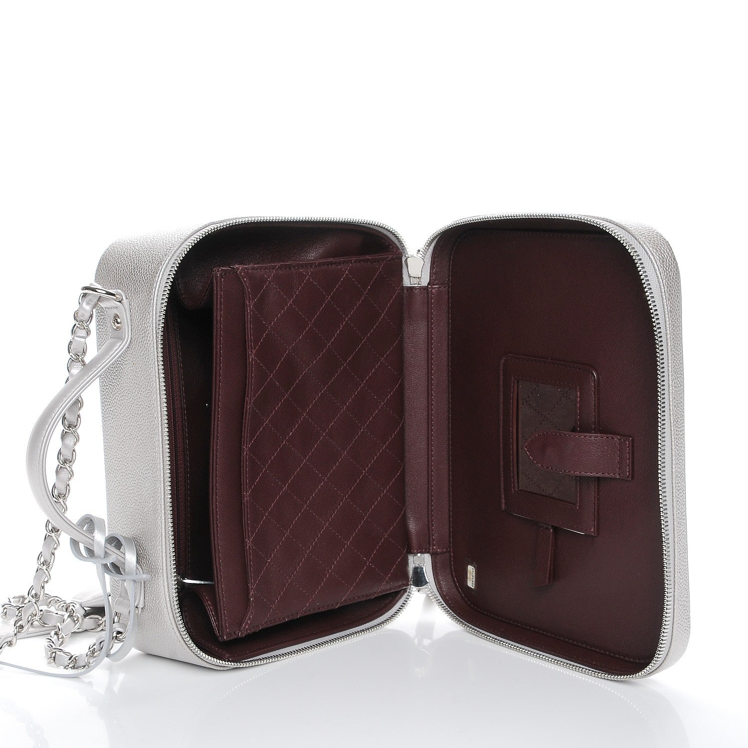 Chanel Metallic Caviar Quilted Large CC Filigree Vanity Case Silver 5 of 10