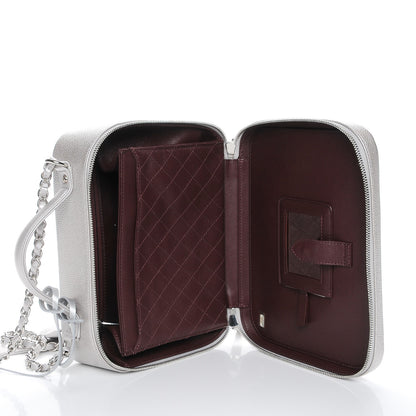 Chanel Metallic Caviar Quilted Large CC Filigree Vanity Case Silver 5 of 10