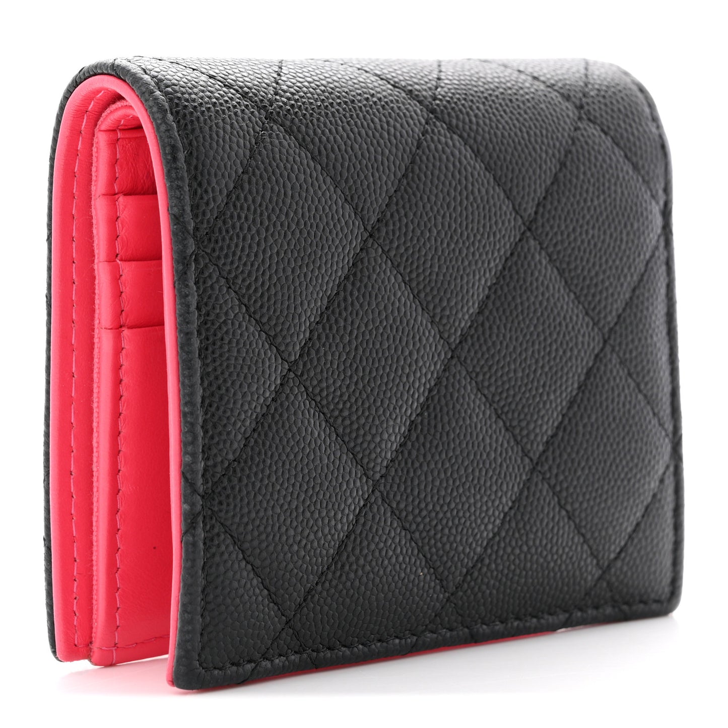 Caviar Metal Perforated Quilted CC Compact Bifold Wallet Black