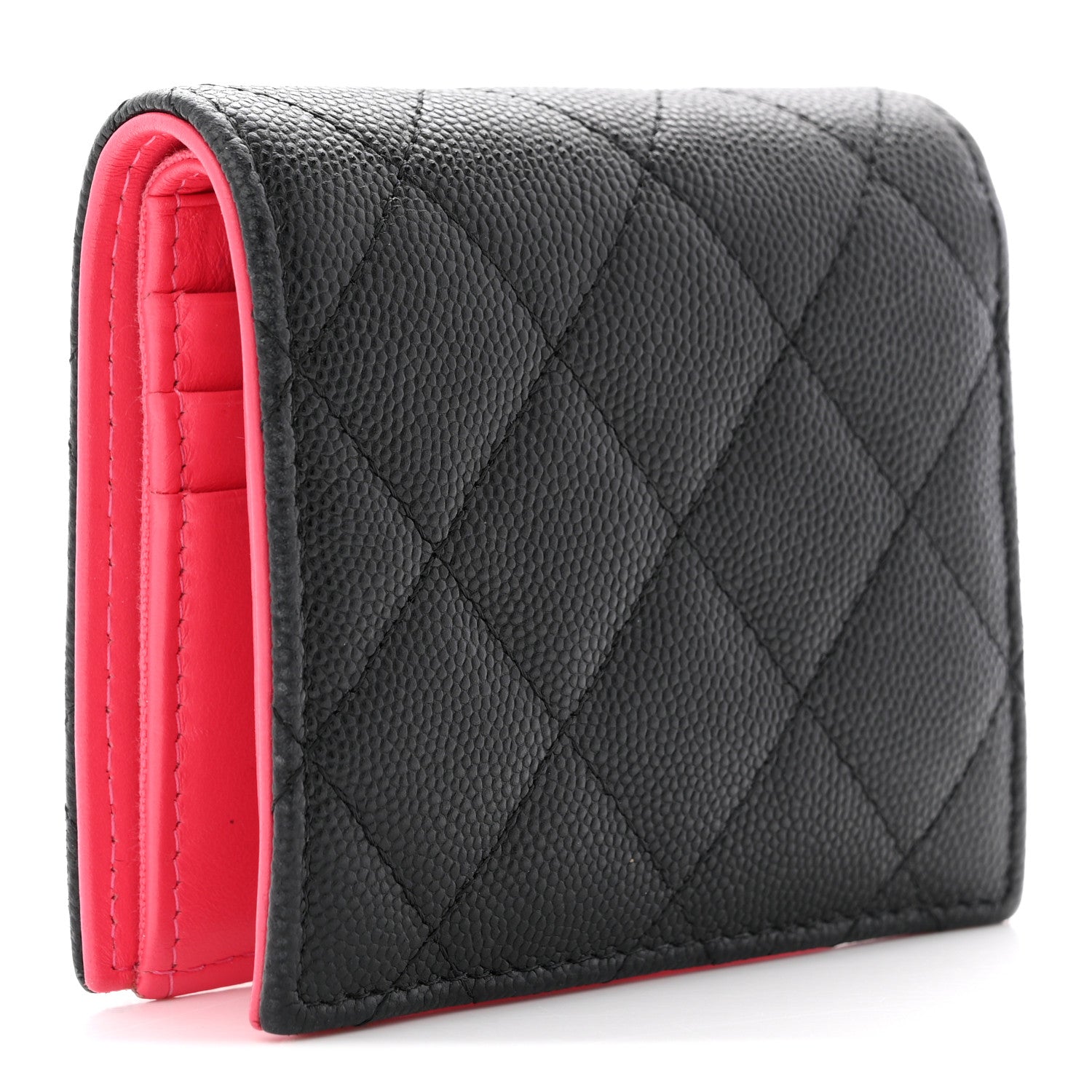Chanel Caviar Metal Perforated Quilted CC Compact Bifold Wallet Black 3 of 10