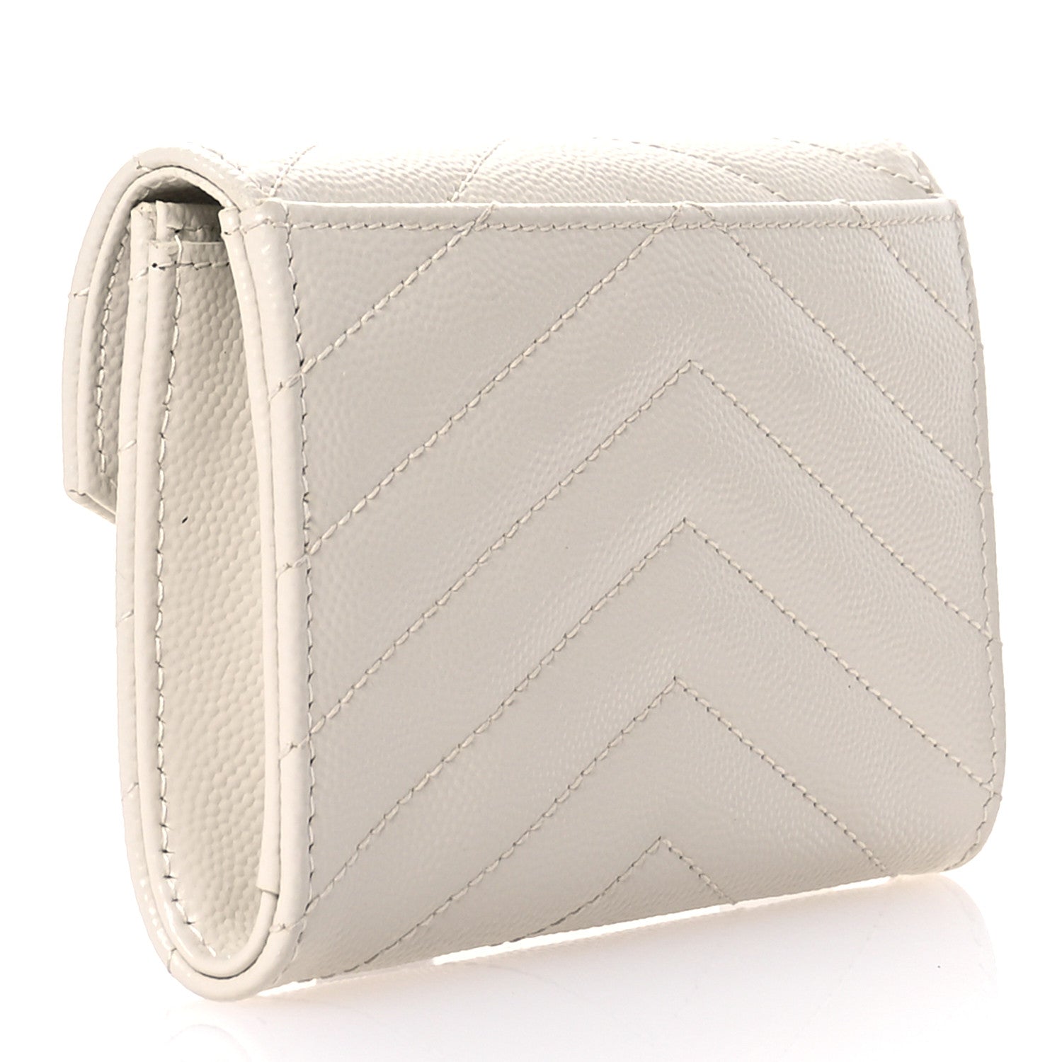 Saint Laurent Grain De Poudre Matelasse Chevron Small Monogram Envelope Wallet Crema Soft 3 of 7