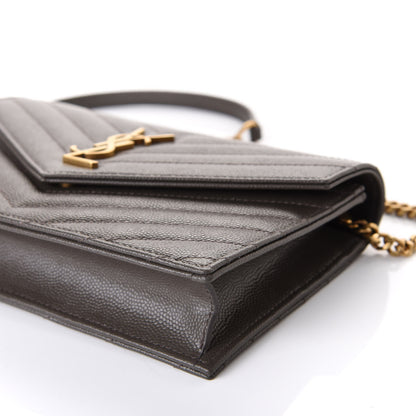 Saint Laurent Grain De Poudre Matelasse Chevron Monogram Envelope Chain Wallet Pebble 6 of 7