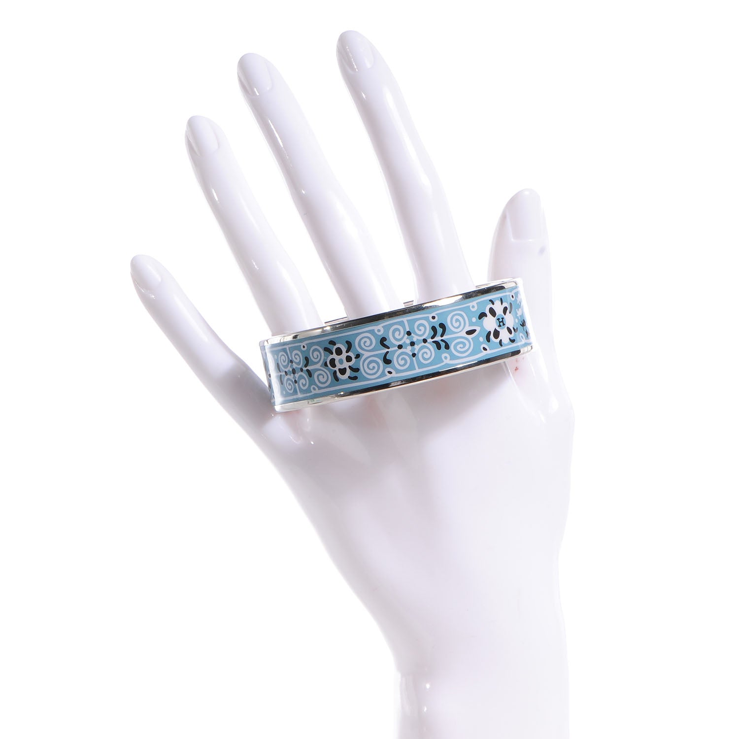 Hermes Enamel Printed Petits Chevaux De Hongrie Wide Bracelet 70 Bleu 2 of 6