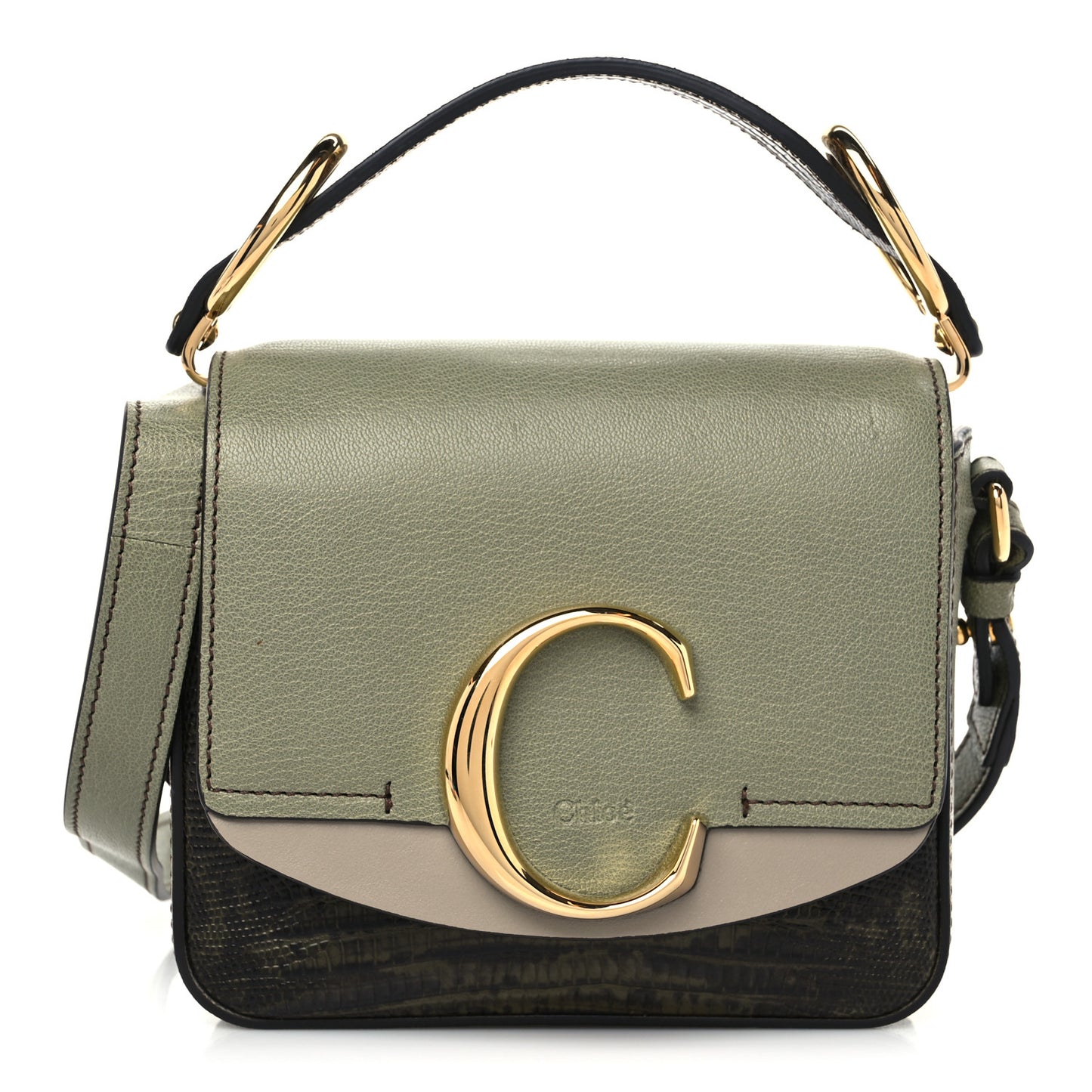 Goatskin Calfskin Lizard Embossed Mini C Double Carry Antique Green