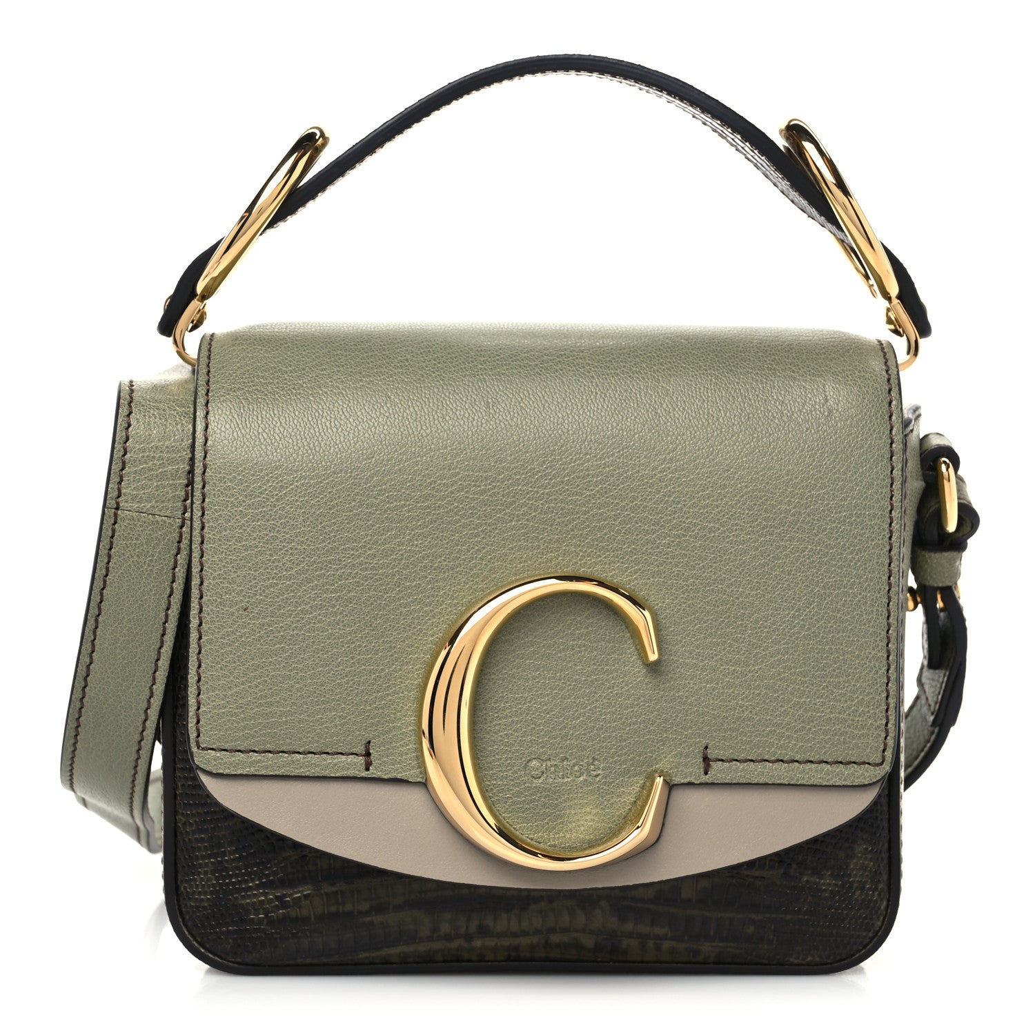 Chloe Goatskin Calfskin Lizard Embossed Mini C Double Carry Antique Green 1 of 8