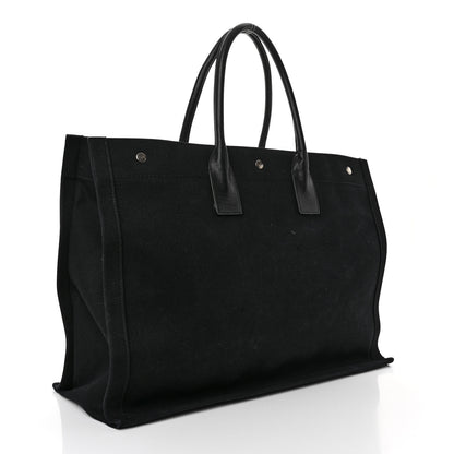 Saint Laurent Linen Calfskin Rive Gauche Tote Black 3 of 13
