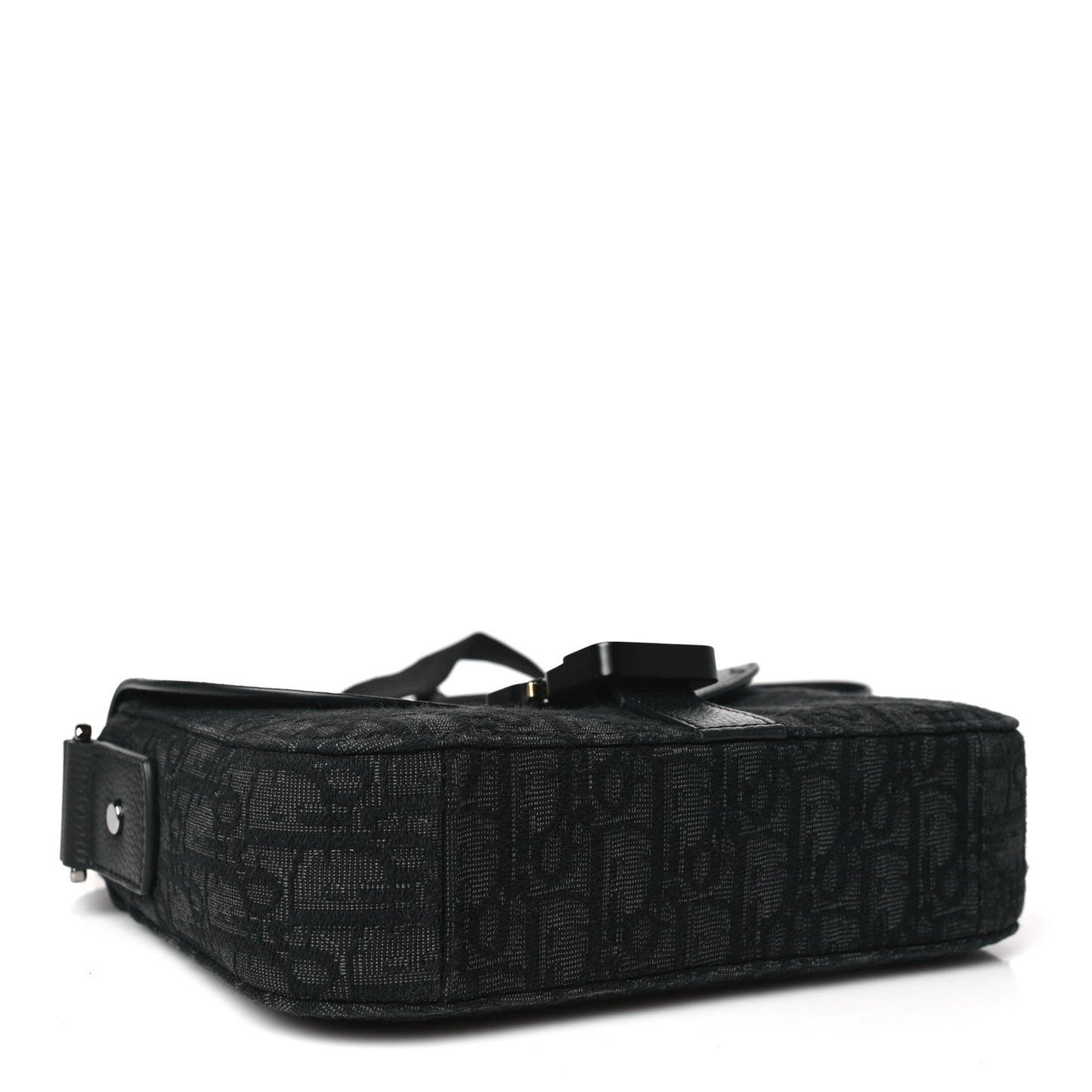 Oblique Jacquard Grained Calfskin Saddle Pouch With Strap Black