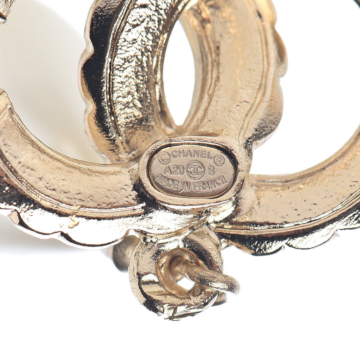 Chanel Pearl CC Drop Earrings Gold Pearly White 4 of 5