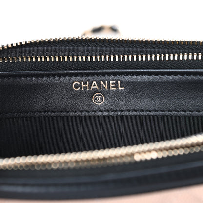 Chanel Caviar Quilted CC Filigree Clutch With Chain Beige Black 7 of 13