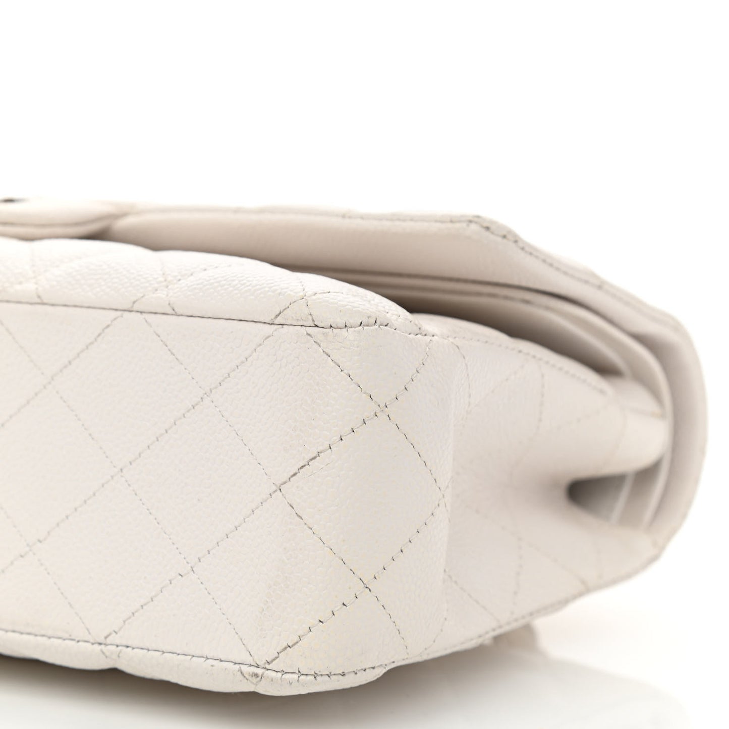 Caviar Quilted Medium Double Flap White