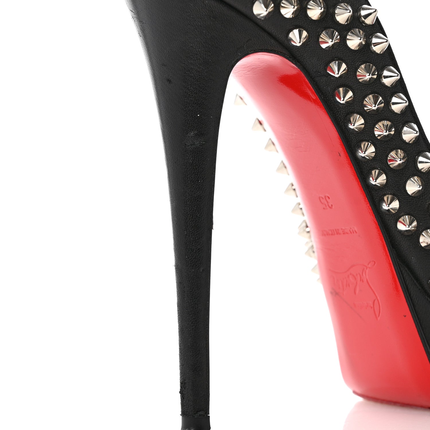 Christian Louboutin Nappa Lady Peep Spikes 150 Pumps 35 Black Silver 9 of 11