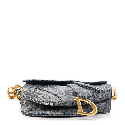 Christian Dior Denim Brocart Embroidered Saddle Bag Blue 4 of 8