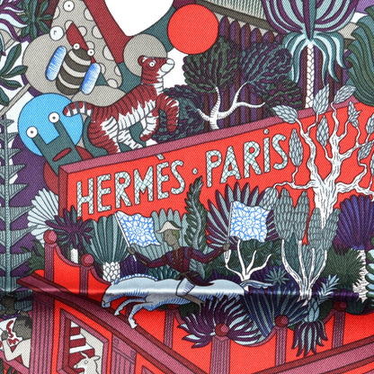 Hermes Silk Animapolis Scarf 90 Bordeaux Bleu Rouge 2 of 4