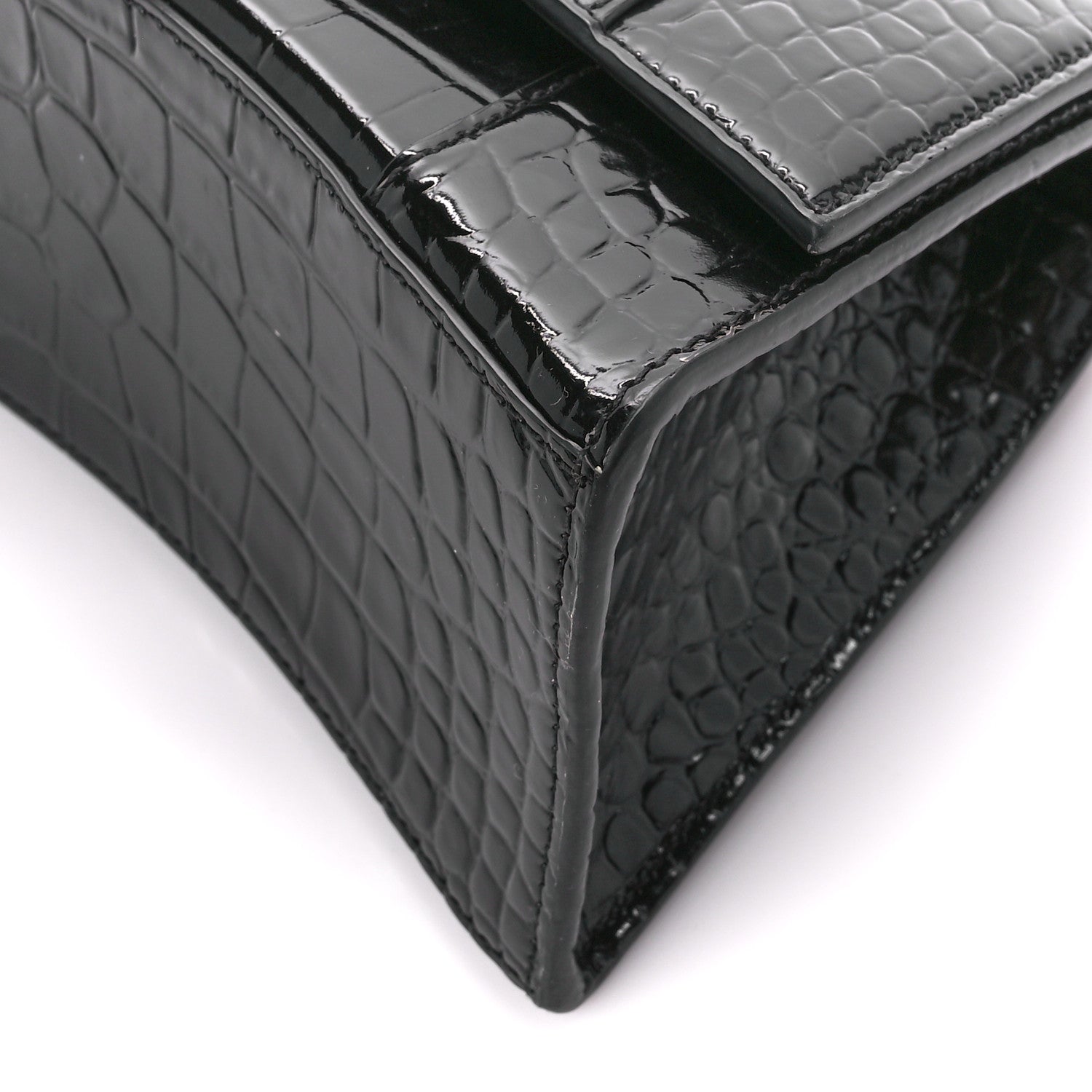 Balenciaga Shiny Calfskin Crocodile Embossed Small Hourglass Top Handle Bag Black 11 of 13