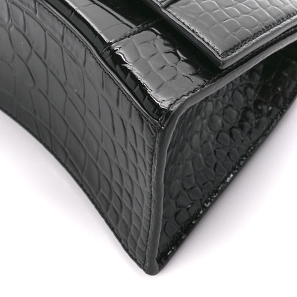 Balenciaga Shiny Calfskin Crocodile Embossed Small Hourglass Top Handle Bag Black 11 of 13