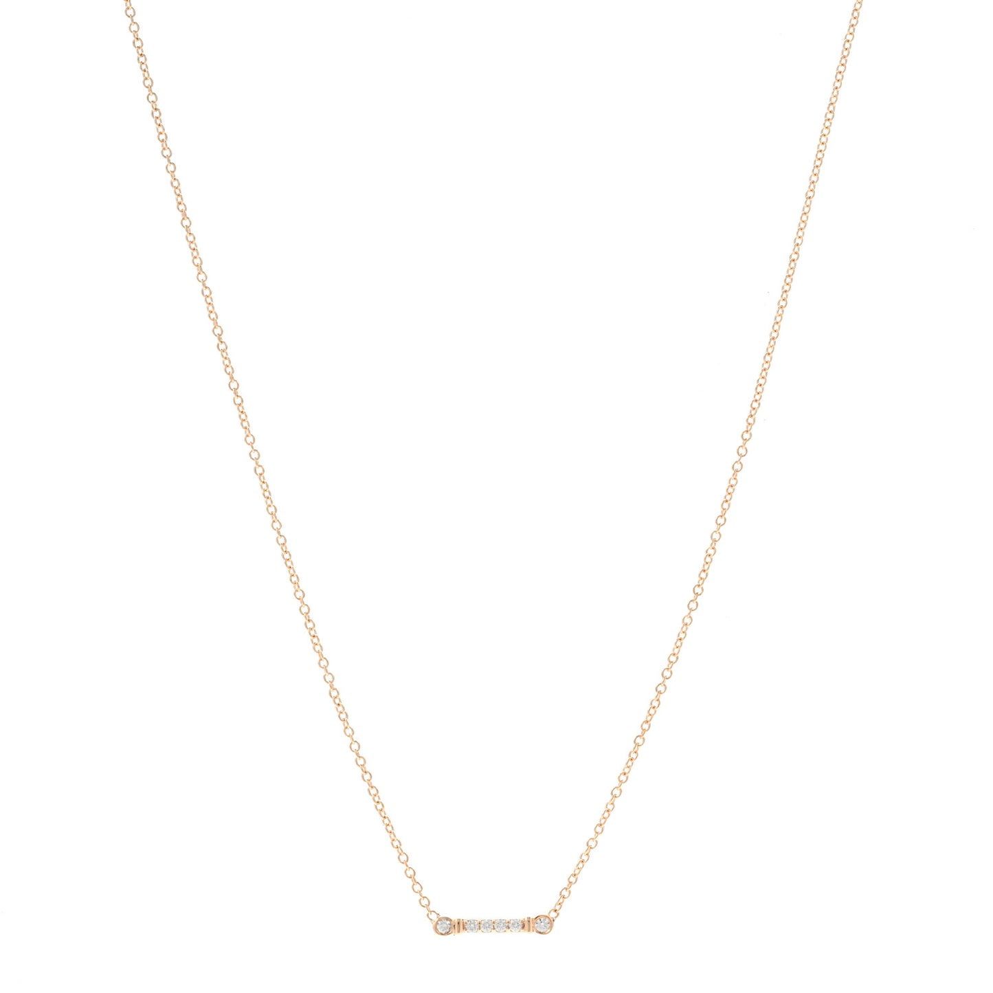 18K Rose Gold Diamond Fleur de Lis Key Bar Pendant Necklace