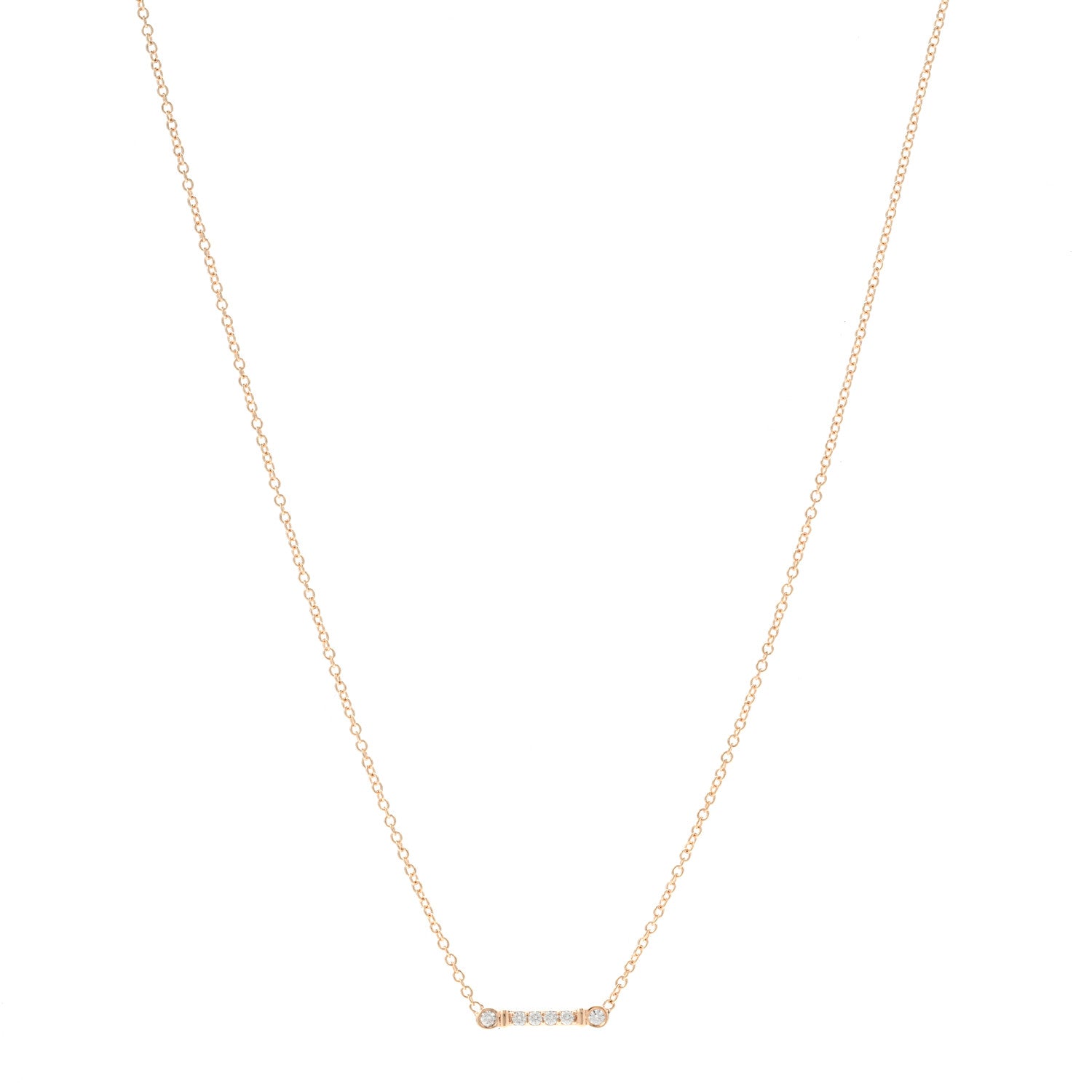 Tiffany 18K Rose Gold Diamond Fleur de Lis Key Bar Pendant Necklace 1 of 6