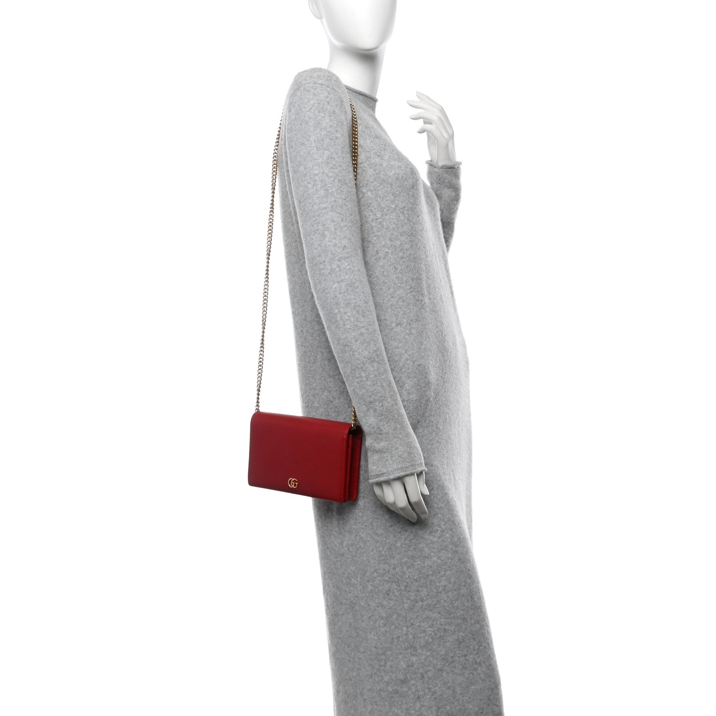 Dollar Calfskin Mini GG Marmont Chain Wallet Hibiscus Red