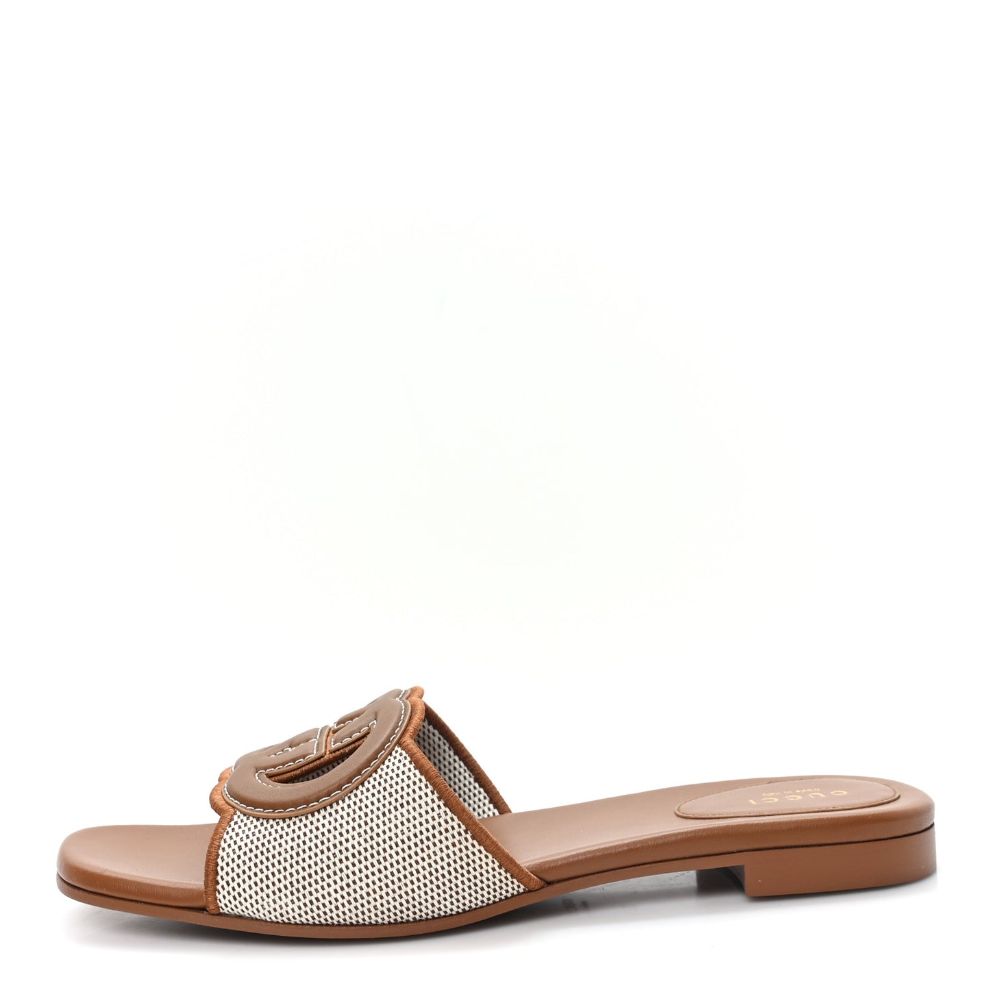 Canvas Rice Cosmos Softy Calfskin Interlocking G Cut Out Slide Sandals 39.5 Brown Natural Sundial