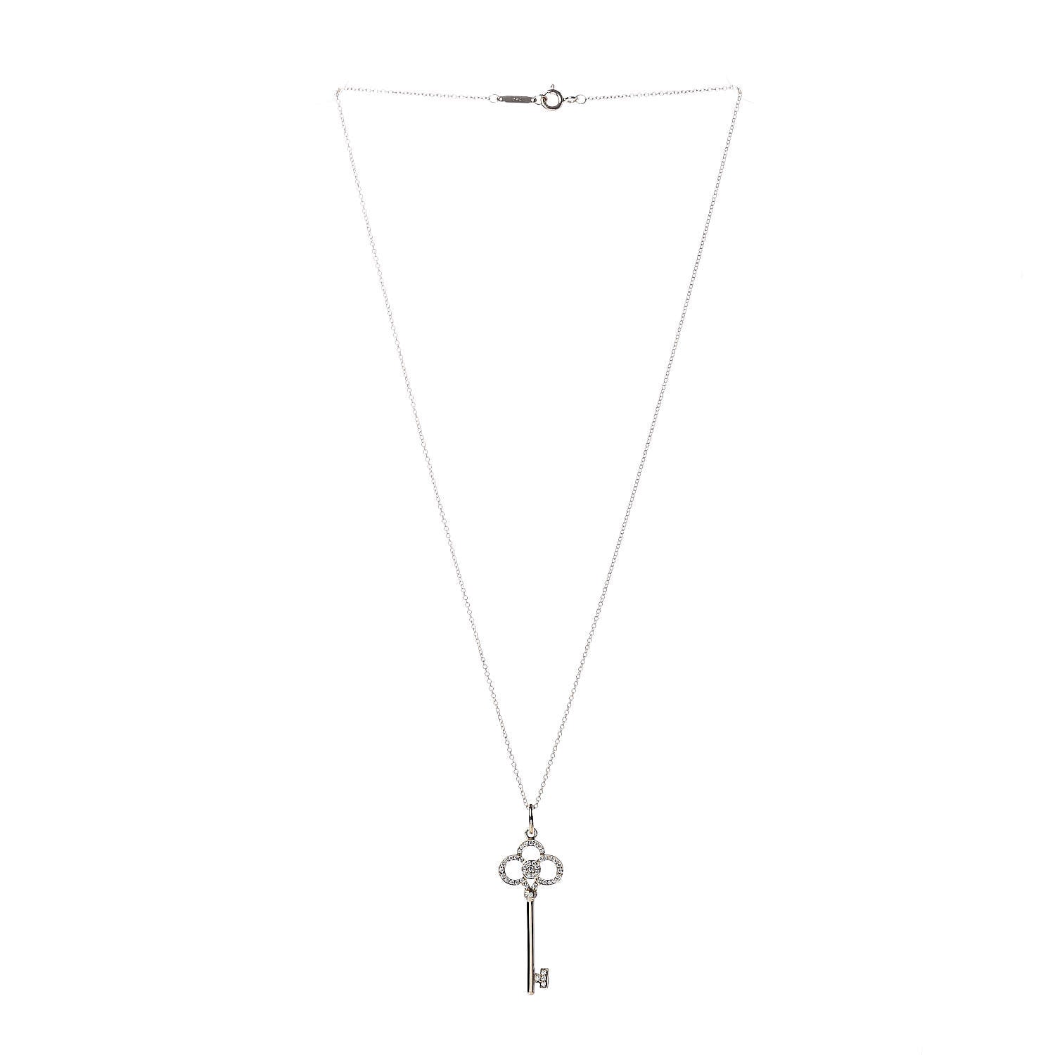 Tiffany 18K Yellow Gold Diamond Crown Key Pendant Necklace 3 of 5