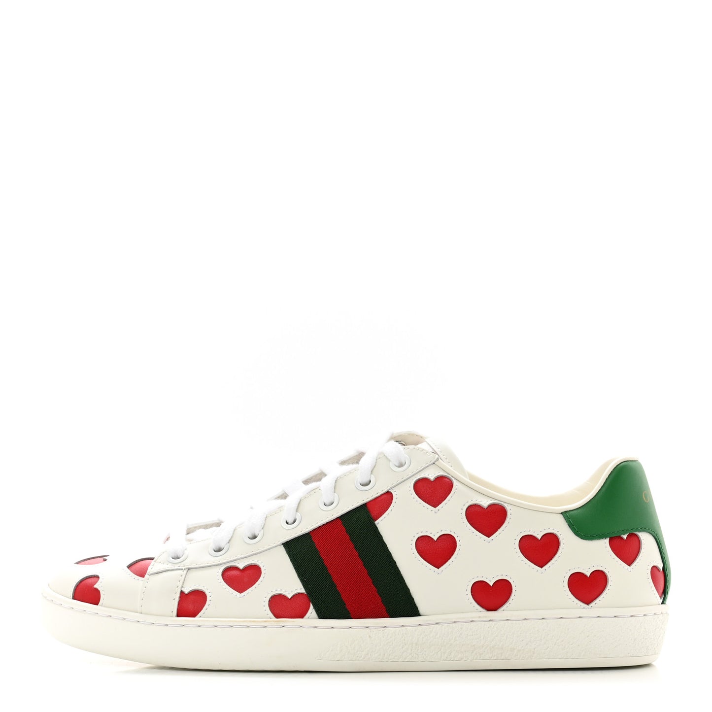 Calfskin Miro Soft Web Heart Cut Out Womens Ace Sneakers 40 White Light Hibiscus Red New Shamarock