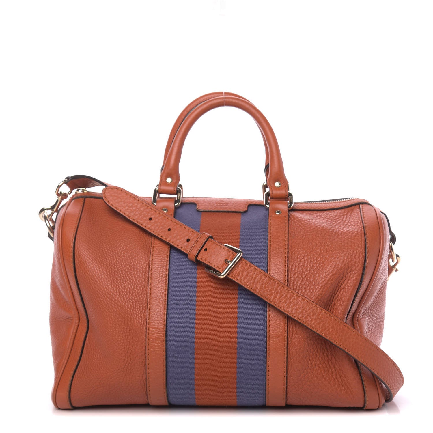 Gucci Calfskin Vintage Web Medium Boston Orange Blue 1 of 11
