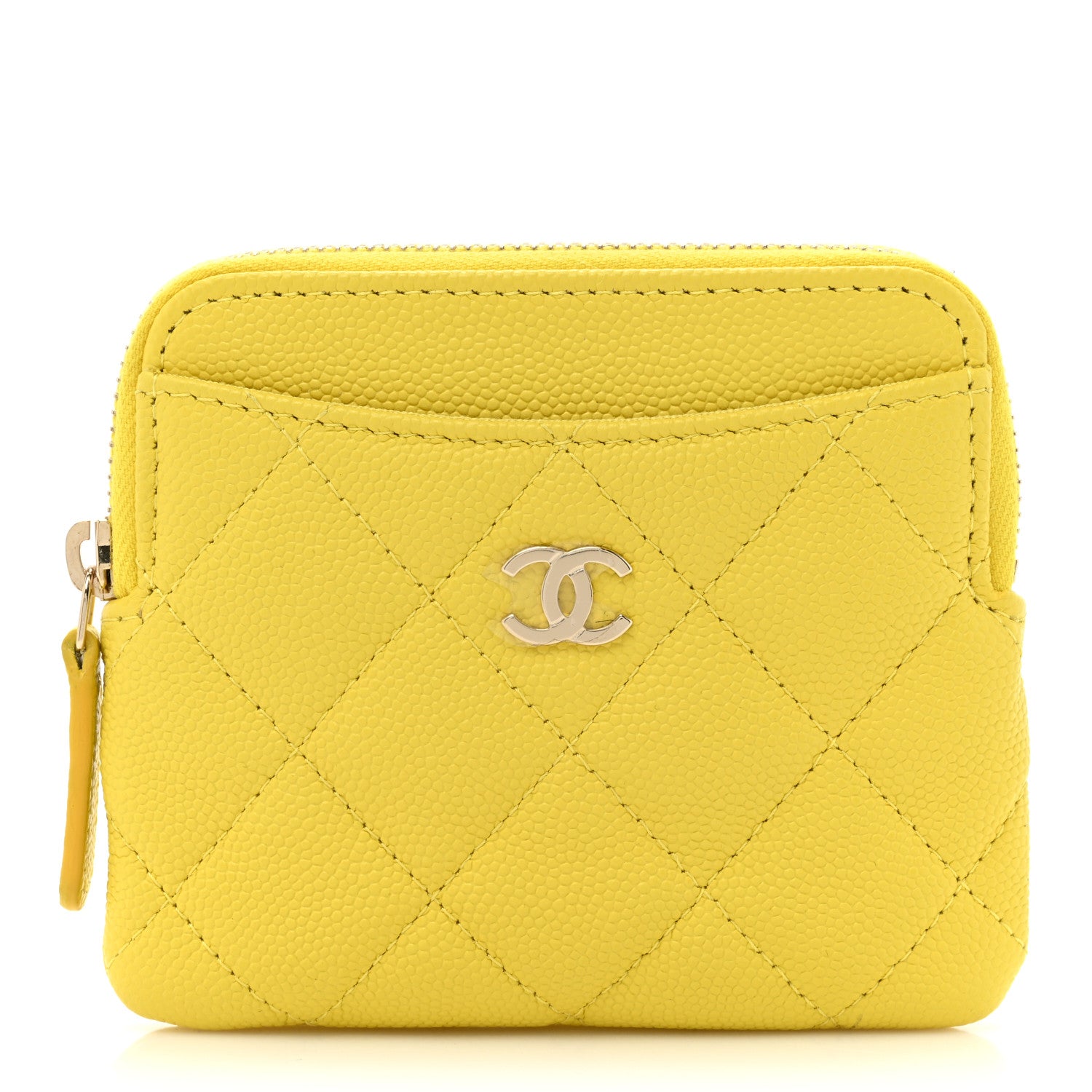 Chanel Caviar Quilted Zip Card Holder Wallet Yellow 1 of 10
