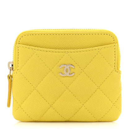 Chanel Caviar Quilted Zip Card Holder Wallet Yellow 1 of 10