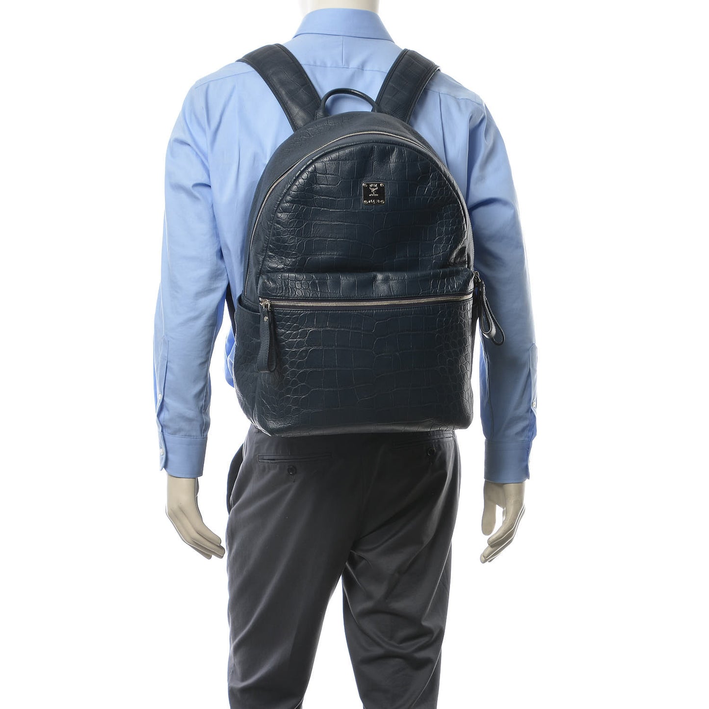 Calfskin Crocodile Embossed Large Luxus Backpack Blue