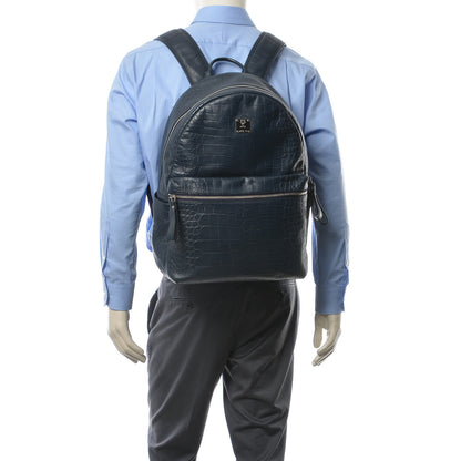 MCM Calfskin Crocodile Embossed Large Luxus Backpack Blue 2 of 24
