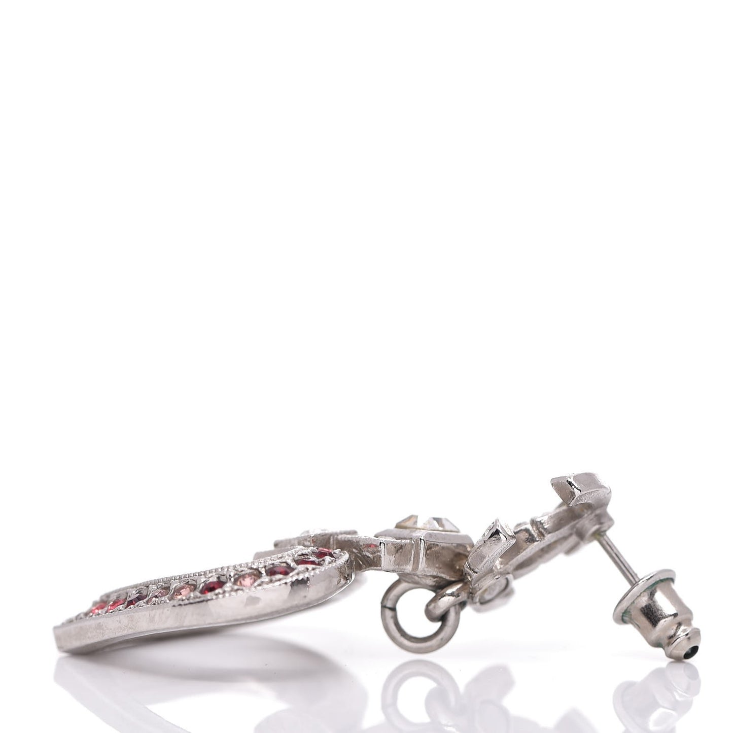 Crystal Heart CC Drop Earrings Silver