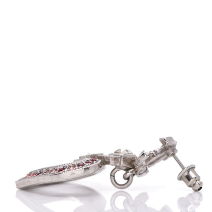 Chanel Crystal Heart CC Drop Earrings Silver 3 of 5