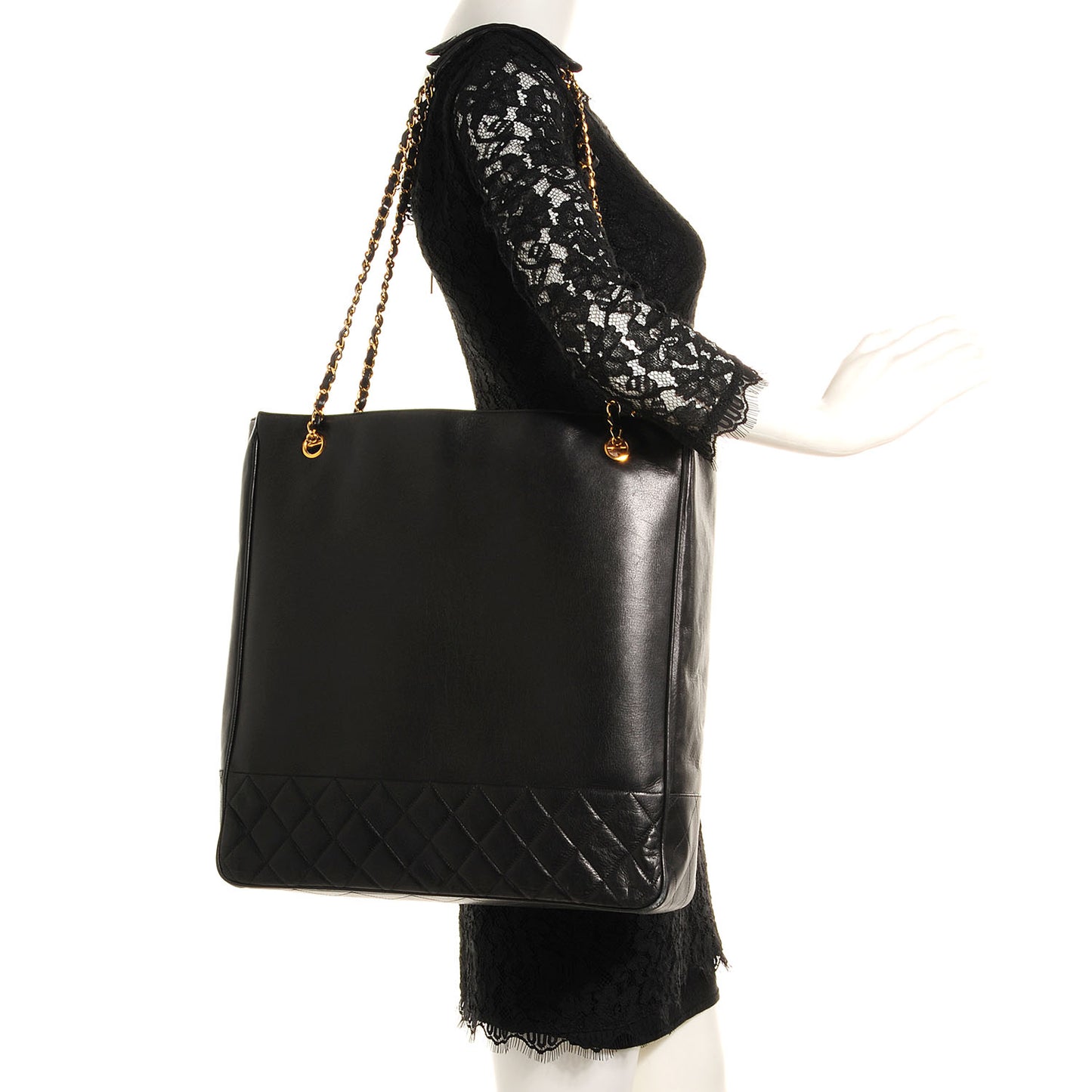 Lambskin Quilted Large Shoulder Bag Black