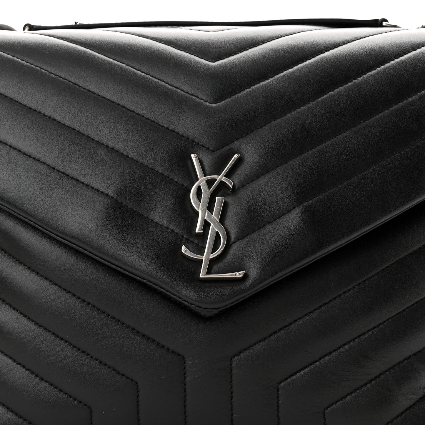 Calfskin Y Quilted Monogram Large Loulou Chain Satchel Black