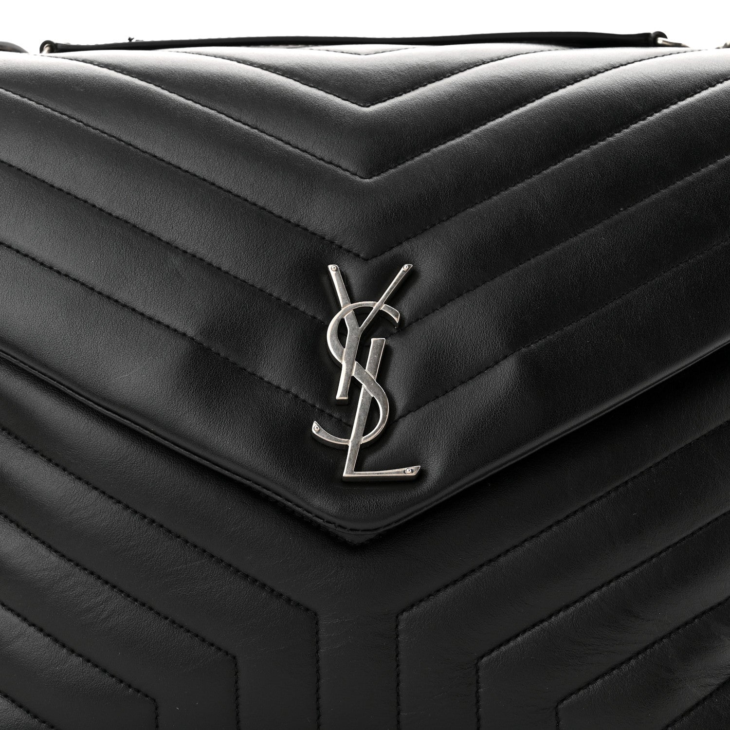 Saint Laurent Calfskin Y Quilted Monogram Large Loulou Chain Satchel Black 8 of 10