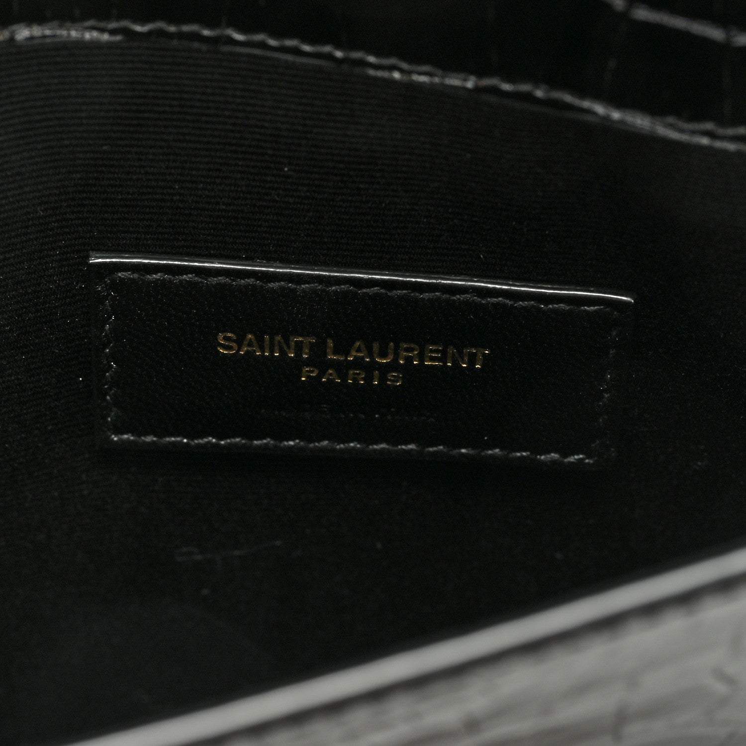 Saint Laurent Calfskin Crocodile Embossed Uptown Monogram Pouch Black 6 of 6